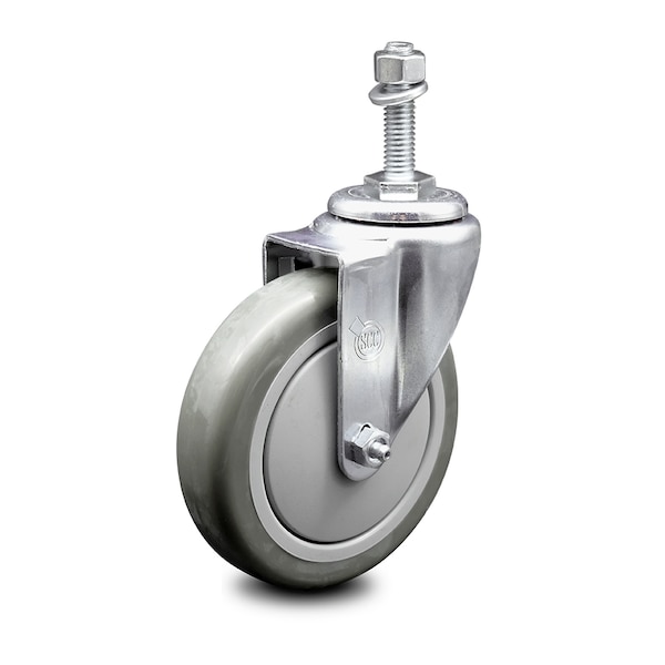 5 Inch Gray Polyurethane Wheel Swivel 3/8 Inch Threaded Stem Caster SCC